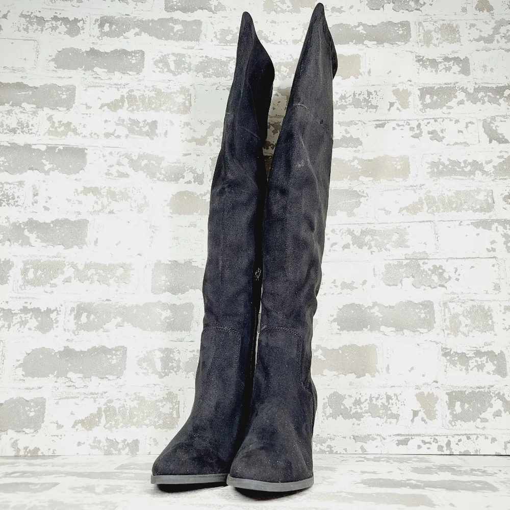NEW BP. Luke Black Side Zip Block Heel Over The Knee Boots A398 - Picture 2 of 12